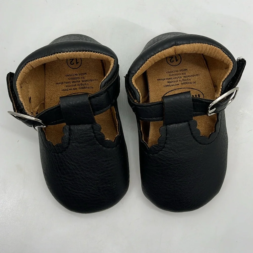 New Black Faux Leather Baby Walker Shoes size 12 months